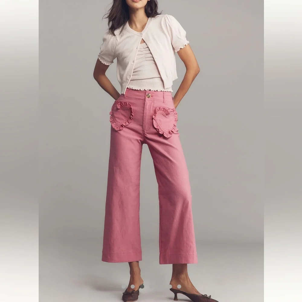 💕Anthroplogie COLETTE Cropped Wide-Leg Pants Maeve Heart Pocket NEW 28 - Picture 16 of 16